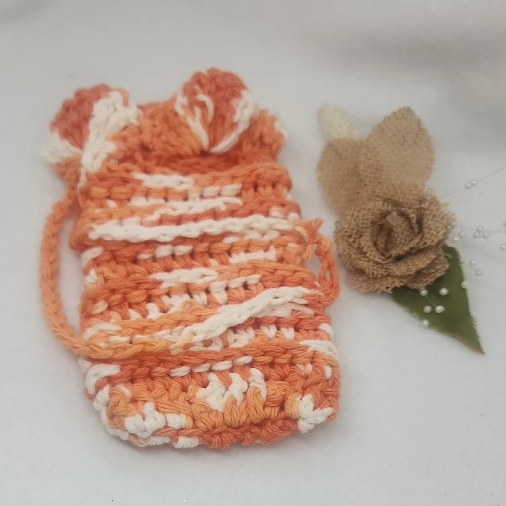 Handmade Dreamsicle Crochet Pouch Soap Sack Bag , Eco-Friendly 100% Cotton